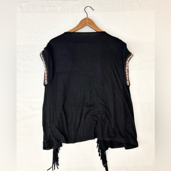 Rock 47 by Wrangle  Black Fringe Embroidered Short Sleeve Open Front Kimono - Picture 9 of 10